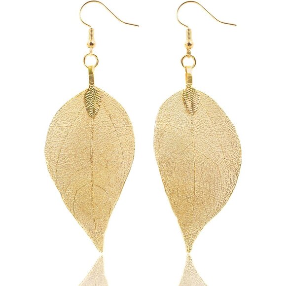 Jewelry - Gold Silver Rose Gold Leaf Jewelry for Women. Natural Leaf Earrings and Pendant